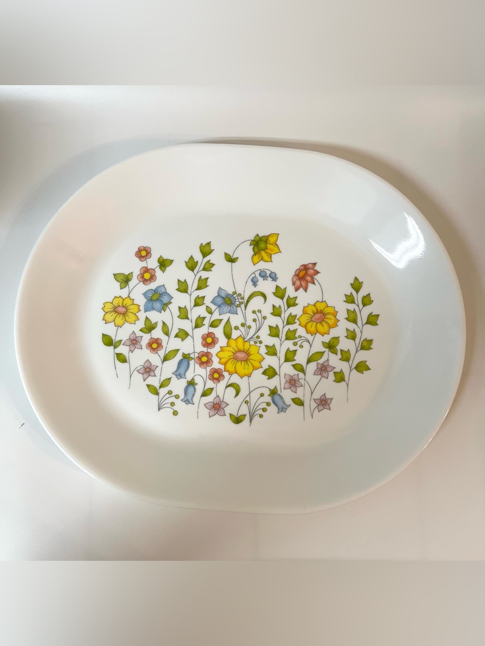 Corelle by Corning Meadow Floral White Glass Oval Serving Platter 12x10 in